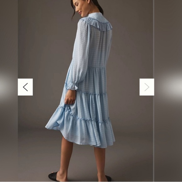 Anthropologie blue tiered ruffle detail dress Sz M medium - Picture 4 of 5